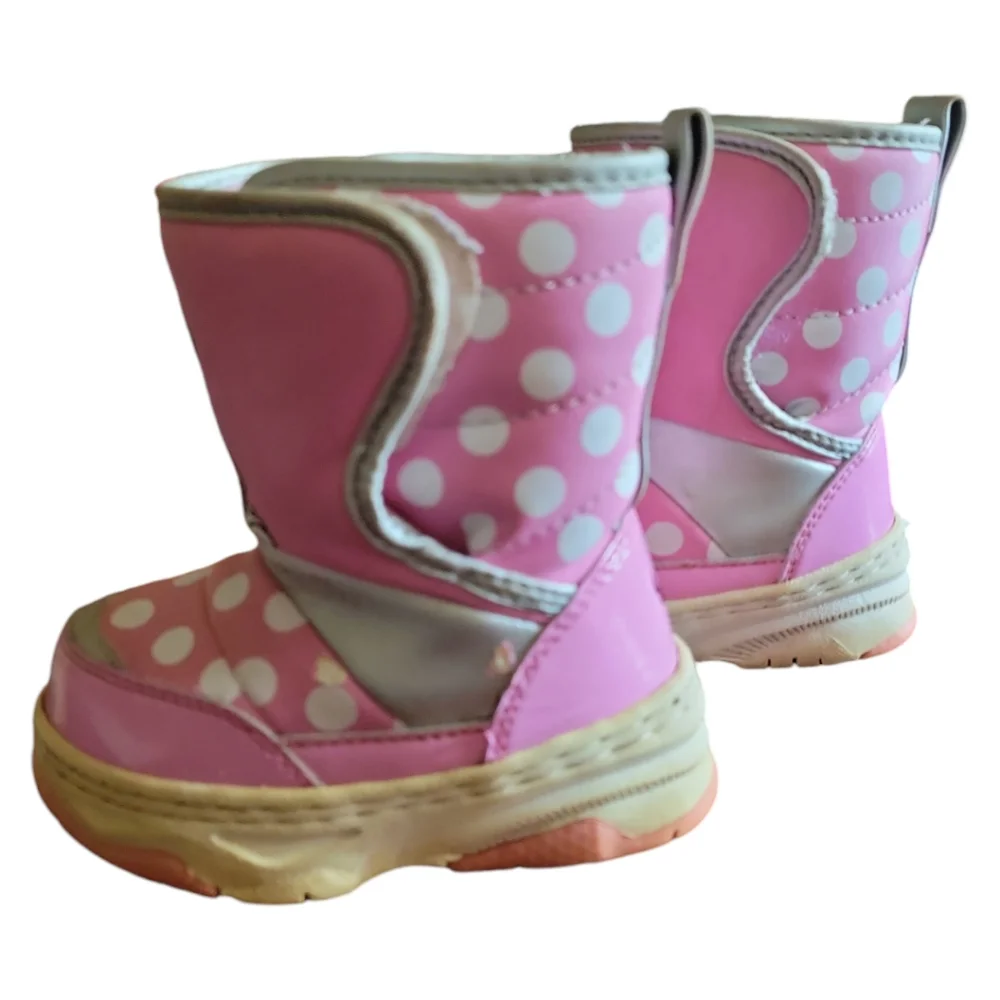 Vtg Disney Minnie Mouse Pink Polka Dot Play Work Winter Boots Sz 6